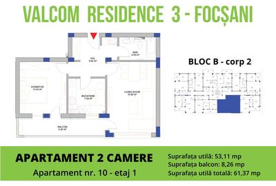 Apartament 2 camere-Str Cuza Voda-S=63.44 mp-et 1 - 3