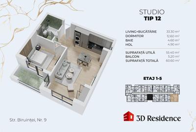 Apartament spatios, 61mp total utili, finisaje la alegere - 2