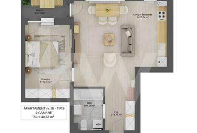 Apartament 2 camere la cheie balcon parcare 48,6mpu Et.3 Doamna Stanca - 6