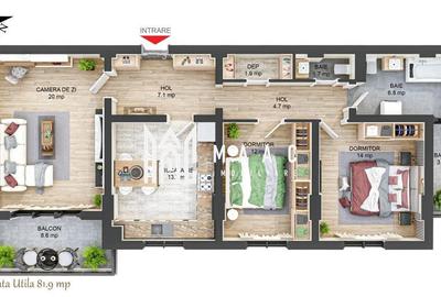 Apartament cu 3 camere decomandat în Hipodrom 3