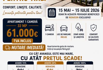 Garsonieră decomandată în Lunca Cetățuii