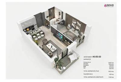 Apartament cu 2 camere semidecomandat în Hărmanului
