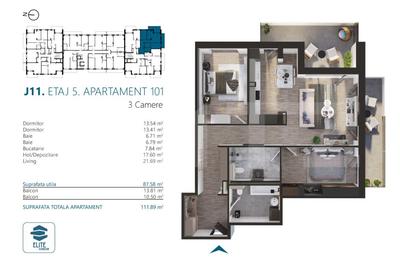 Apartament cu 3 camere, 88 mp, Ansamblu Rezidential, zona RIVUS - 2