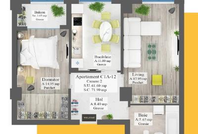 Ap 2 camere decomandat , bloc nou, dotari premium , 62mp - 2