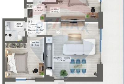 De vanzare | 3 camere | Ansamblu rezidential NOU - 12