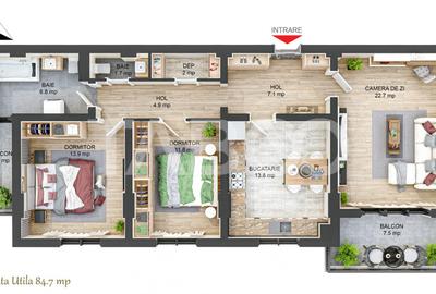 Apartament cu 3 camere decomandat în Mihai Viteazul