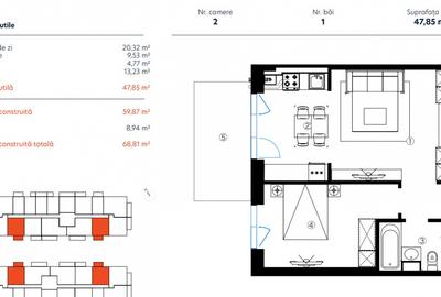 Apartament 2 Camere / Hils Republica / 600 m Metrou  / Comision 0% - 2
