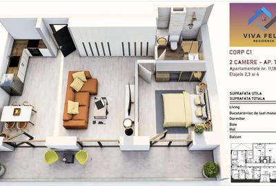 Apartament 2 camere, living spatios, finisat, VIVA RESIDENCE FELIX - 4