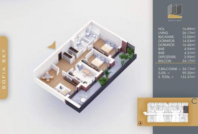 Apartament cu 3 camere semidecomandat în Theodor Pallady