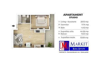 Apartament cu 2 camere nedecomandat, mobilat în Central