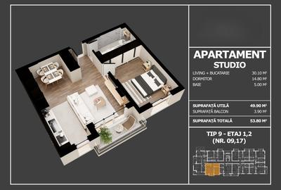 Apartament cu 2 camere decomandat în Popești-Leordeni