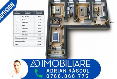 Apartament cu 3 camere decomandat în Central