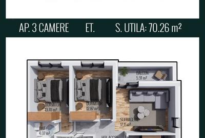 Apartament 3 camere | 70,26 mp utili | Chiajna | Promoție 88.000 € + TVA - 2