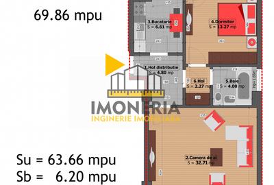 2 camere+parcare-200m metrou M.Bravu-0% comision-550m parc-33 mpu Living - 4