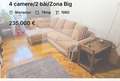 Apartament cu 4 camere decomandat, mobilat în Mănăștur