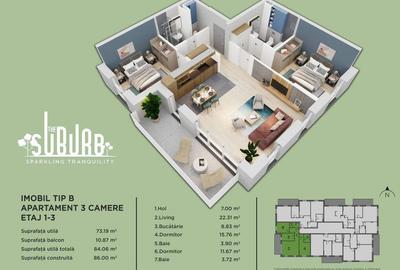 Apartament 3 camere The Suburb Buftea