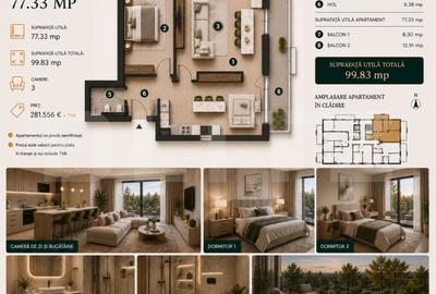 Apartament 3 camere, 77 mp | Standarde nZEB | Ansamblu nou | Buna Ziua - 3
