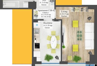 TVA 21% INCLUS *Apartament 1 cameră PREMIUM* - 39,85 mp - 9