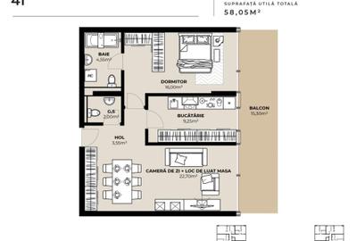 PROIECT EXCLUSIVIST! Apartament de vanzare, 58,05 mp, Complex SDC - 1