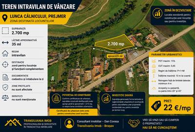Teren intravilan 2.700 mp – Lunca Câlnicului, Prejmer | 22 €/mp - 1