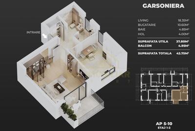 Garsoniera Mega Image Primarie -42,75mp - 6