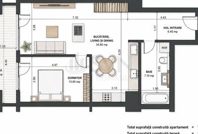 REA1026257 Apartament 2 camere terasa 13 mp Aviatiei - 2