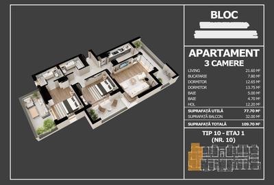 Apartament cu 3 camere decomandat în Sud