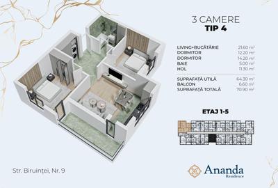 Apartament cu 3 camere decomandat în Central