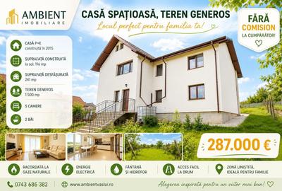 VILĂ individuală P+1E,  teren 1.500 mp, VASLUI zona Castanilor; - 1