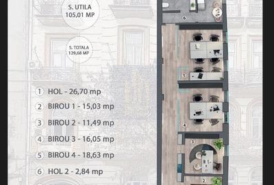 Spatiu de birouri de inchiriat | 4 Camere 105mp *Cismigiu* Tur Virtual - 14