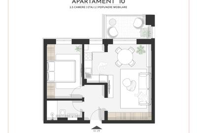 Apartament de vânzare | 1,5 camere + balcon, compartimentare practică | - 3