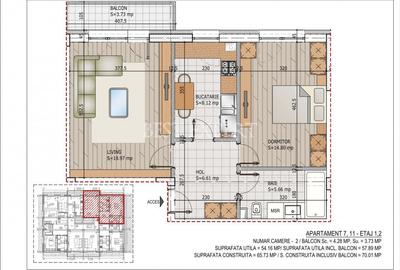 Apartament cu 2 camere, decomandat, 57.89 mp, cu centrala termica, aproape de metrou