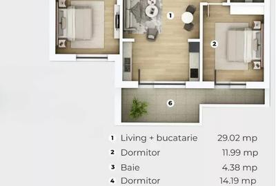 Apartament cu 3 camere semidecomandat, mobilat în Popești-Leordeni