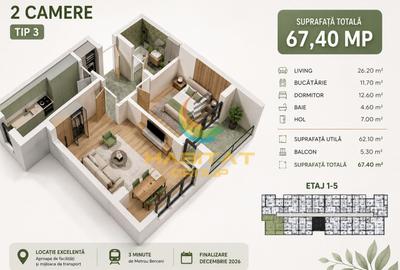 Apartament cu 2 camere decomandat în Sud