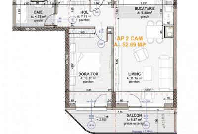 Apartament cu 2 camere semidecomandat, mobilat în Florești