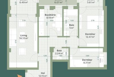 Apartament 3 Camere Tip B 76.79mp + 6.07mp balcon, decomandat la et 1 cu lift - 1
