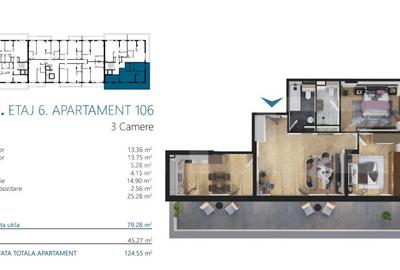 Apartament cu 3 camere, 79 mp, Ansamblu Rezidential, zona RIVUS - 2