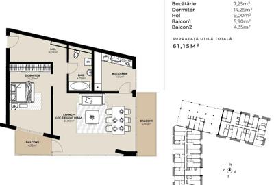 Apartament 2 camere, 61 mp, semifinisat, zona Rivus! - 3