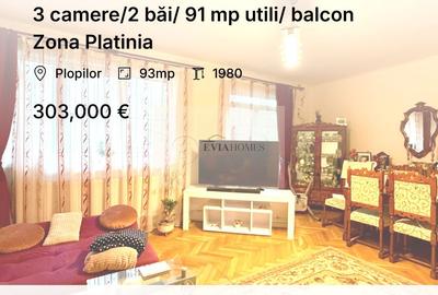 3 camere/2 băi/ 91 mp utili/ balcon Zona Platinia - 1