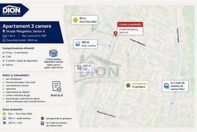 Militari Apusului Str. Mărgelelor. ap. 3 cam –  2x gr. sanitar - 1