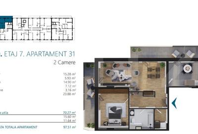 Apartament cu 2 camere, 70 mp, Ansamblu Rezidential, zona RIVUS - 2