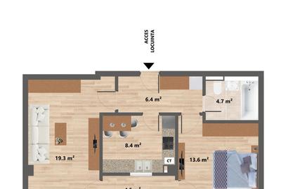 Proiect NOU -- Sun Residence -- Apartament 2 camere - TIP 13 - 57 Mp - 2