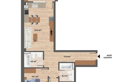 Proiect NOU -- Sun Residence -- Apartament 3 camere - TIP 14 - 77 Mp - 2