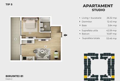 Apartament cu 2 camere semidecomandat, mobilat în Central