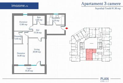 Militari-3 Camere, 91.3mp, 2 bai, bucatarie inchisa, Bloc Nou, Metrou, Finalizat - 15