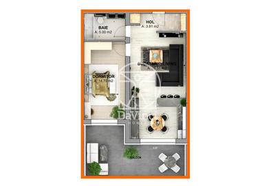 Ap. 2 camere, 52.06 mp, aer conditionat - terasa 18.46 mp- direct dezv - 9