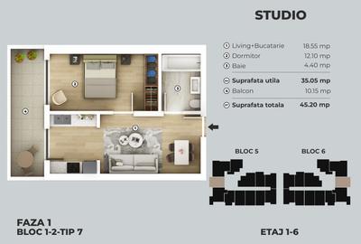 Apartament 2 camere tip studio, finisat, bloc nou, metrou Berceni - 5min. - 12