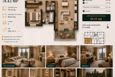 Apartament 3 camere, 78 mp | Standarde nZEB | Ansamblu nou | Buna Ziua - 1