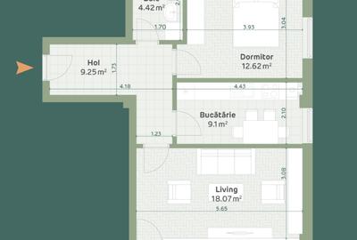 Apartament 2 Camere Tip A, 59,57mp, decomandat la etajul 1 - 1