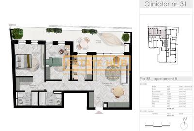 3 camere Clinicilor | terasa 30 mp| vedere spre Parcul Central | Comision 0% - 3